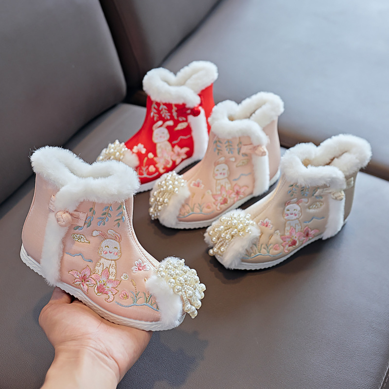 Laste traditsioonilised tikitud kingad - Hiina Vabariigi stiil, puuvillane pealmine osa, PU vooder, PU sisetald, plastikust tall