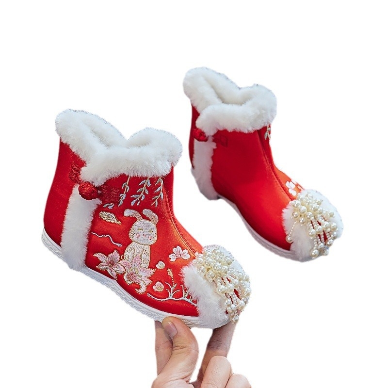 Laste traditsioonilised tikitud kingad - Hiina Vabariigi stiil, puuvillane pealmine osa, PU vooder, PU sisetald, plastikust tall