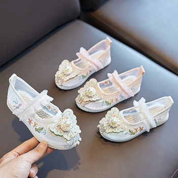 Κοριτσίστικα σανδάλια με κεντημένο πλέγμα στην επάνω επιφάνεια, παραδοσιακό κινεζικό στυλ, ελαστικό λουρί κλεισίματος, ηλικίες 3–12