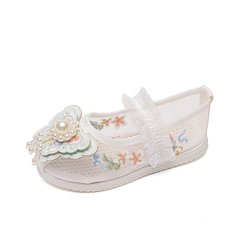 Κοριτσίστικα σανδάλια με κεντημένο πλέγμα στην επάνω επιφάνεια, παραδοσιακό κινεζικό στυλ, ελαστικό λουρί κλεισίματος, ηλικίες 3–12