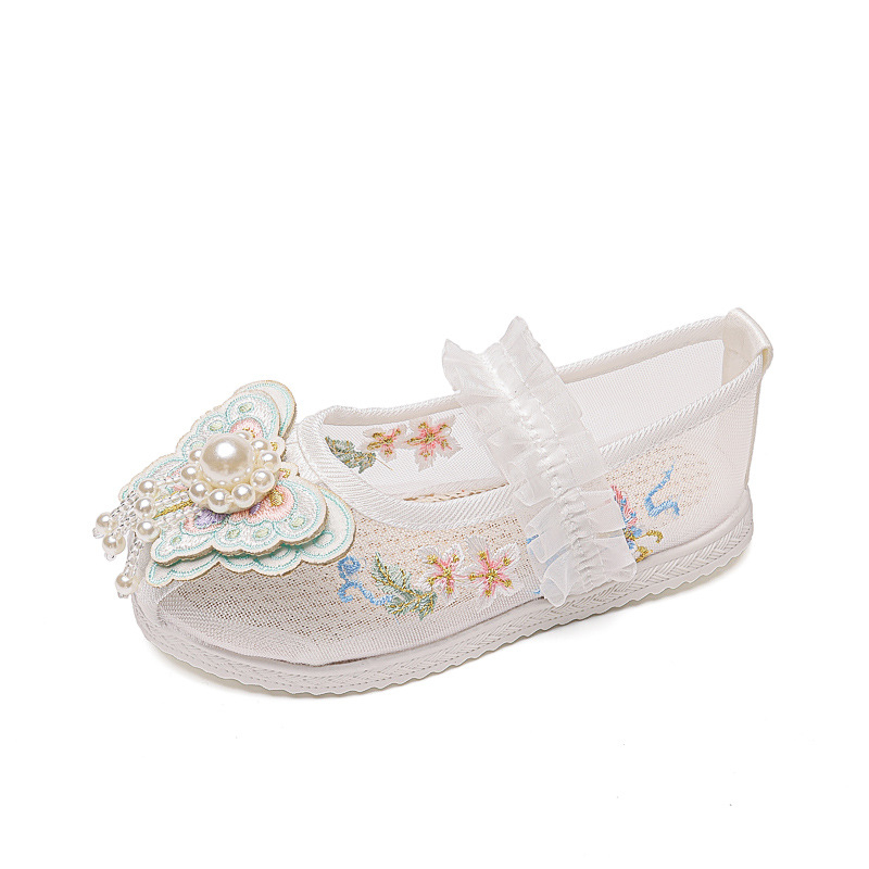 Κοριτσίστικα σανδάλια με κεντημένο πλέγμα στην επάνω επιφάνεια, παραδοσιακό κινεζικό στυλ, ελαστικό λουρί κλεισίματος, ηλικίες 3–12