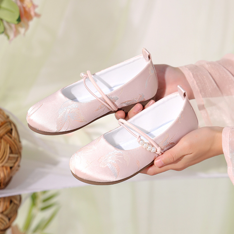 Gyerek Hanfu cipő, hímzett, puha talpú, felső pamut, belső talp textil