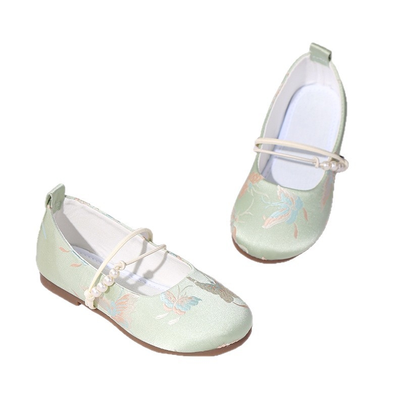 Gyerek Hanfu cipő, hímzett, puha talpú, felső pamut, belső talp textil