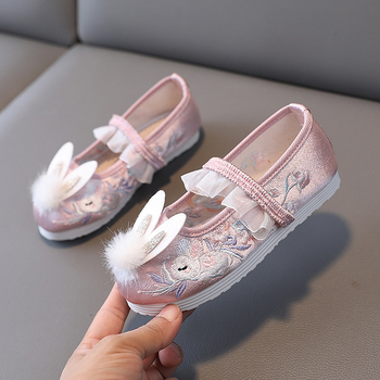 Gyerekeknek szóló kínai stílusú Hanfu tánc cipő — vászon felső rész, hálós belső, textil talpbetét, Melaleuca talp, elasztikus zárás