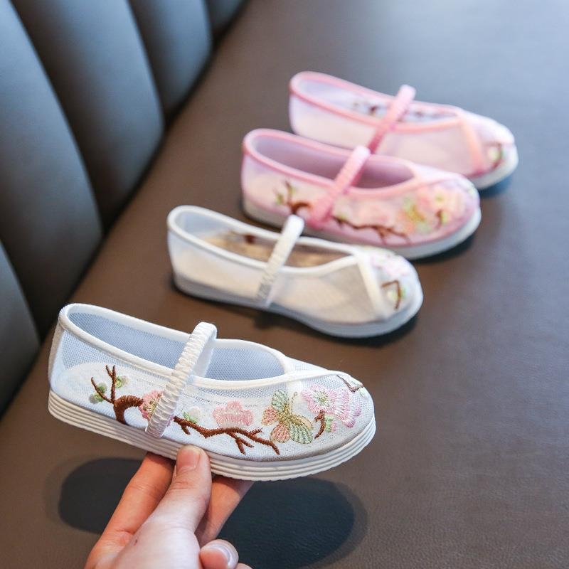 Kínai stílusú gyerekcipő hálós felsővel, lányoknak, PU talpbetét, gumitalp, 4–12 éveseknek