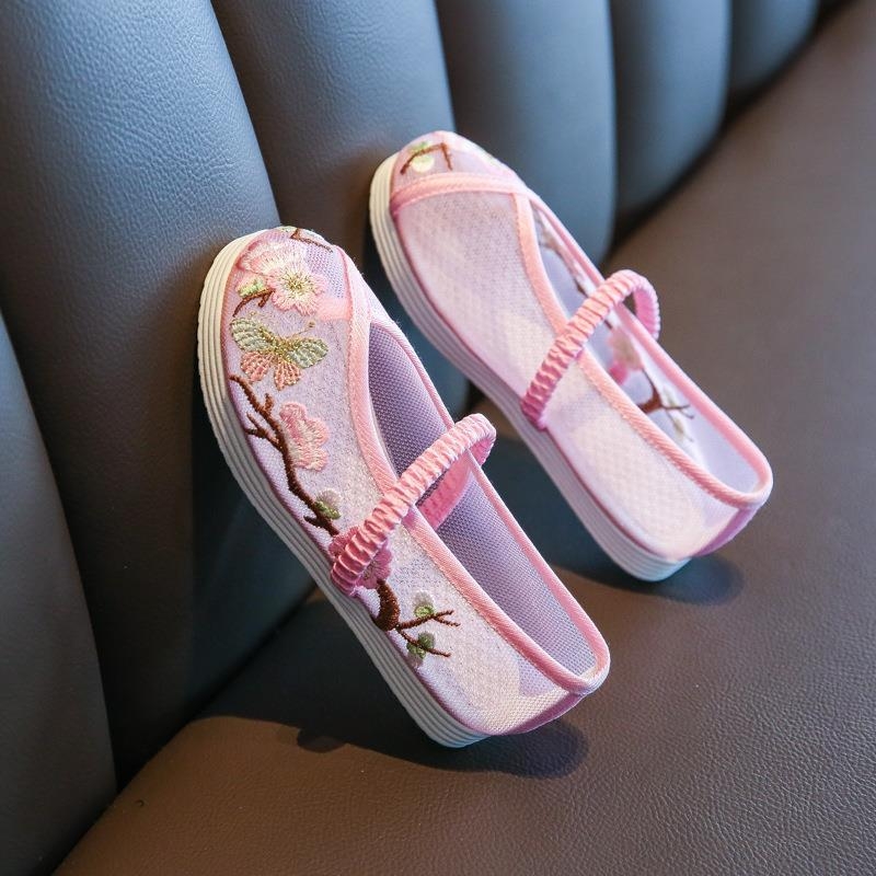 Kínai stílusú gyerekcipő hálós felsővel, lányoknak, PU talpbetét, gumitalp, 4–12 éveseknek