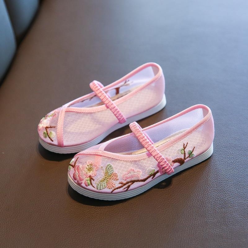 Kínai stílusú gyerekcipő hálós felsővel, lányoknak, PU talpbetét, gumitalp, 4–12 éveseknek