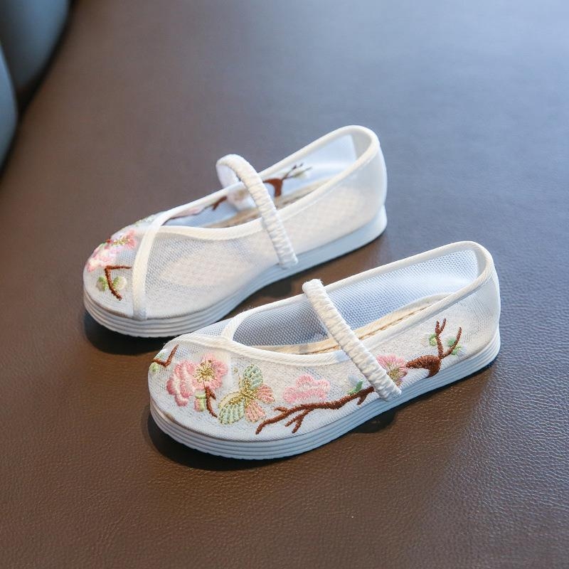 Kínai stílusú gyerekcipő hálós felsővel, lányoknak, PU talpbetét, gumitalp, 4–12 éveseknek