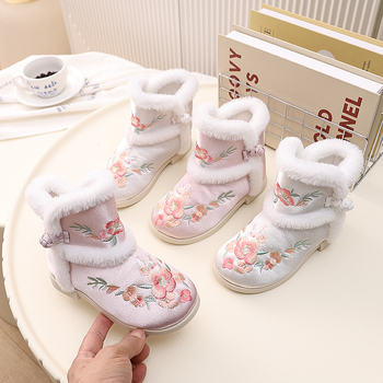 Tüdrukutele etnilise mustriga tikud plokk tallaga, ülemine osa puuvillast, sisetald kunstliku lühikese karusnaha, tald karvade kõõluste tallaga, talve 2024, vanus 4–12