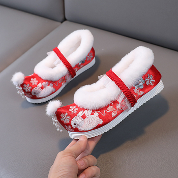 [Snow Rabbit] 2024 tél lány cipők etnikus stílusban, hímzett – satin felső, elasztikus pánt, műszálas bélés, tehénin-szárnyú talp