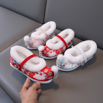 [Snow Rabbit] 2024 tél lány cipők etnikus stílusban, hímzett – satin felső, elasztikus pánt, műszálas bélés, tehénin-szárnyú talp