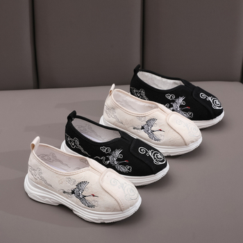 Pantofi din pânză, lucruri manual, stil etnic brodat, vârf din pânză, talpă din tendon de vițel, profil redus