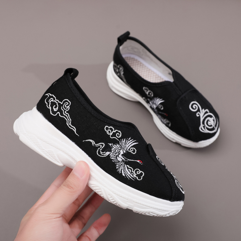 Pantofi din pânză, lucruri manual, stil etnic brodat, vârf din pânză, talpă din tendon de vițel, profil redus