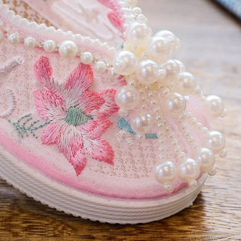 Детски обувки за момичета с бродерия и мрежеста горна част - етно стил, ластична лента, стелка от плат, подметка TPR