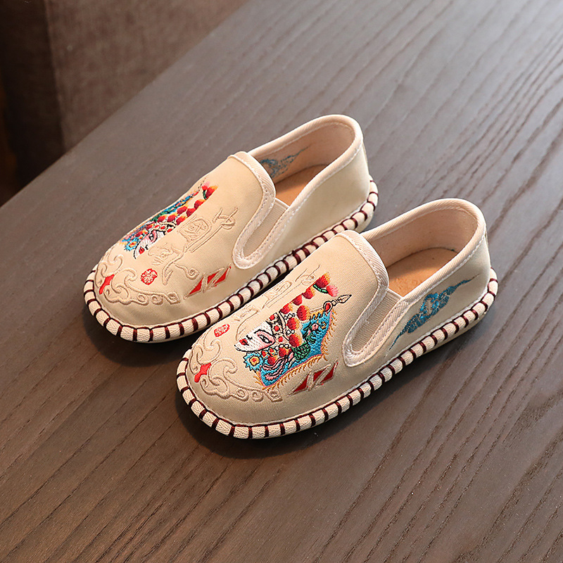 Laste Hanfu riidest kingad, tikitud, Hiina stiilis, talla veiseliha kõõlusega, hingavad ja kerged, poistele 4–12 aastat, kevadel