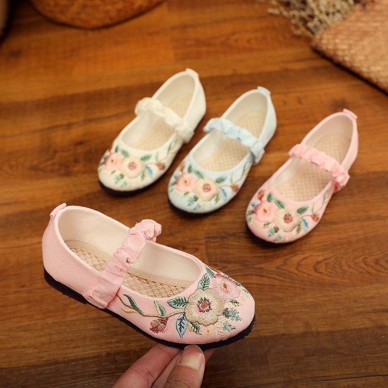 Puuvillased tüdrukute baleriinad, Hanfu-stiilist inspireeritud vanaaegse stiiliga, käsitöö, pehme tallaga, 2-aastastele