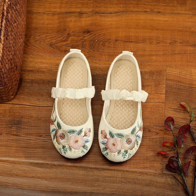 Puuvillased tüdrukute baleriinad, Hanfu-stiilist inspireeritud vanaaegse stiiliga, käsitöö, pehme tallaga, 2-aastastele