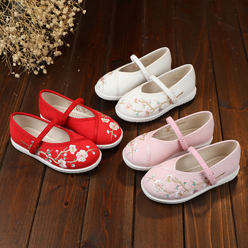 Ханфу бродирани танцови обувки за момичета – горна част от коприна, подметка от бичи сухожилия, етнически модел, стил национален вятър