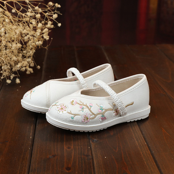 Ханфу бродирани танцови обувки за момичета – горна част от коприна, подметка от бичи сухожилия, етнически модел, стил национален вятър