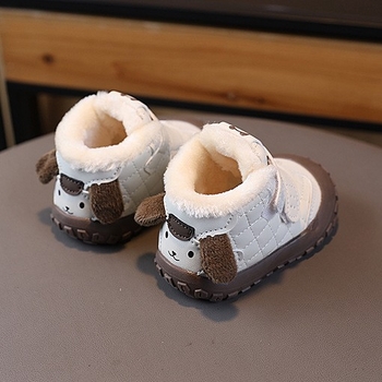 Zimske cipele za bebe 1–3 godine, mekana potplata, topla fleece podstava, sintetička koža, jednobojni dizajn, Velcro zatvarač, protuklizna potplata, unisex