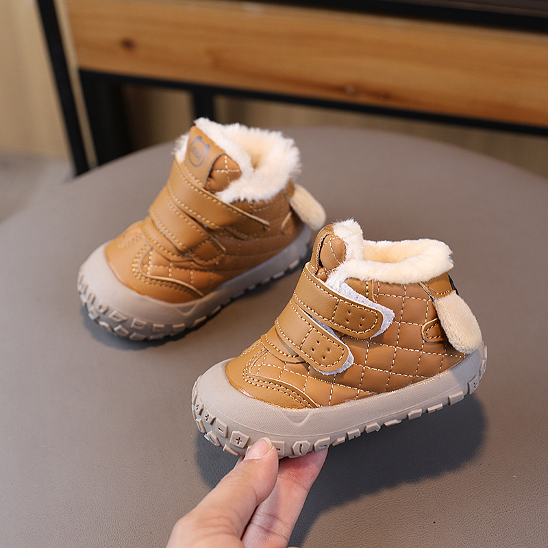 Zimske cipele za bebe 1–3 godine, mekana potplata, topla fleece podstava, sintetička koža, jednobojni dizajn, Velcro zatvarač, protuklizna potplata, unisex