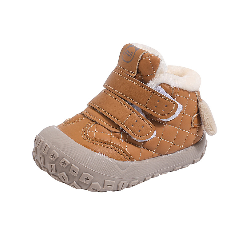 Zimske cipele za bebe 1–3 godine, mekana potplata, topla fleece podstava, sintetička koža, jednobojni dizajn, Velcro zatvarač, protuklizna potplata, unisex