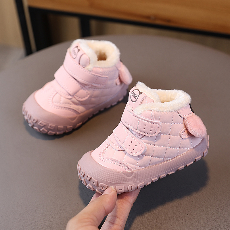 Zimske cipele za bebe 1–3 godine, mekana potplata, topla fleece podstava, sintetička koža, jednobojni dizajn, Velcro zatvarač, protuklizna potplata, unisex