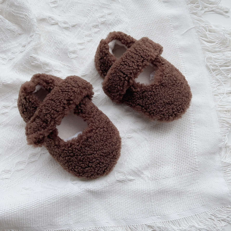 INS Dječje cipele za djevojčice s pliš podstavom, korejski stil, jednobojne tople pamuk cipele za bebe, zima, cipele za učenje hodanja, stil princeze