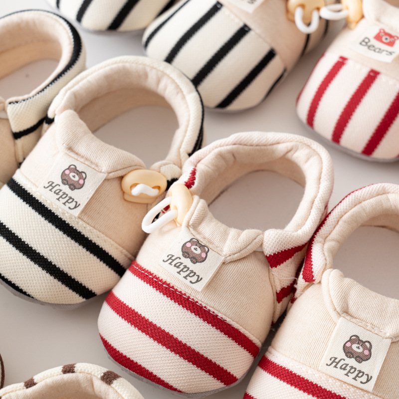 Baby kanvasice za hodanje s elastičnim trakom, mekane i udobne, protuklizna potplata, sladak dizajn prugastog medvjedića (Unisex; Gornji dio: pamuk; Značajke: prozračnost, protuklizno, otporno na habanje; Kategorija: kanvas tenisice; Godine: 6–36 mjeseci)