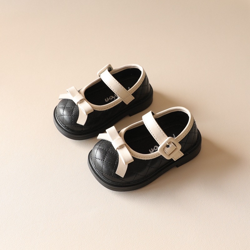 Kožne cipele za bebe djevojčice s mašnicom – prinčevski stil, prozračne, Velcro zatvaranje