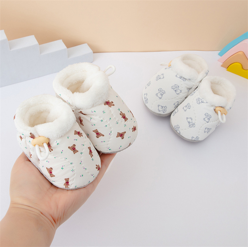 Zimske cipele za bebe 6-12 mjeseci, unisex s mekom potplatom za učenje hodanja, 100% pamuk, flis podstava, tople i debele, s motivom životinja