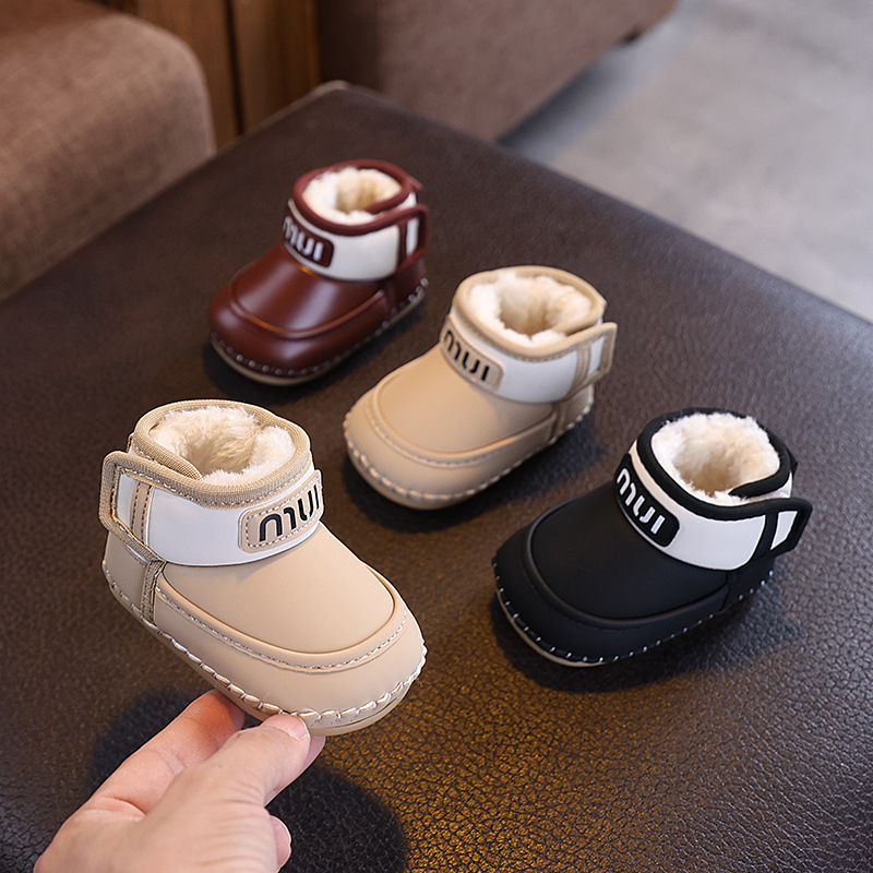 Zimske čizme za snijeg za bebe i malu djecu, unisex, gornji dio od sintetičke kože, fleece podstava, zatvaranje Velcro, dob 6–36 mjeseci