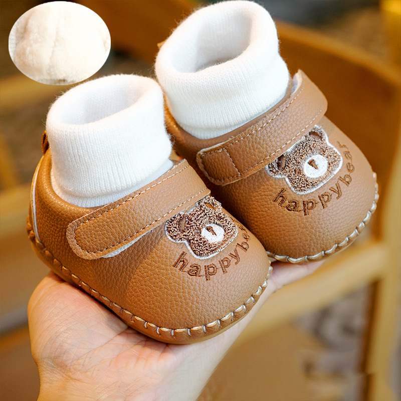 Adidași pentru bebeluși cu talpă PVC, partea superioară din piele sintetică, închidere Velcro, înalte, lansare iarnă 2025, pentru vârste 0–15 luni, anti-derapare, călduroși, rezistenți la uzură