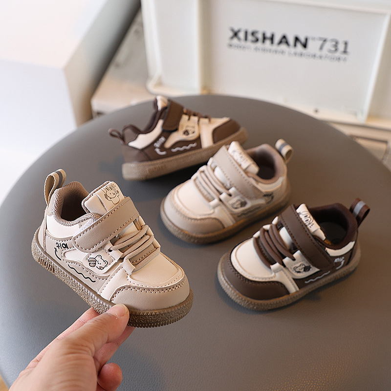 Pantofi sport pentru bebeluți și copii mici, piele sintetică respirabilă, închidere Velcro, talpă antiderapantă, model color-block