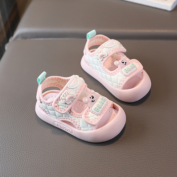 Детски летни сандали с мека подметка и велкро - карикатурен принт (материал: синтетична кожа; стил: корейска версия; сезон: лято; функция: дишащи, водоустойчиви)