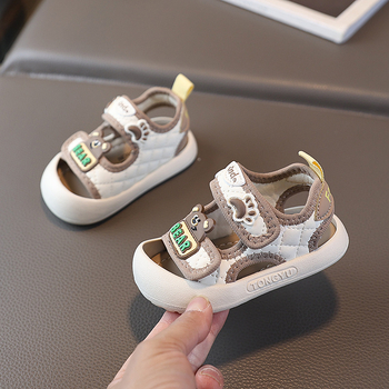 Детски летни сандали с мека подметка и велкро - карикатурен принт (материал: синтетична кожа; стил: корейска версия; сезон: лято; функция: дишащи, водоустойчиви)