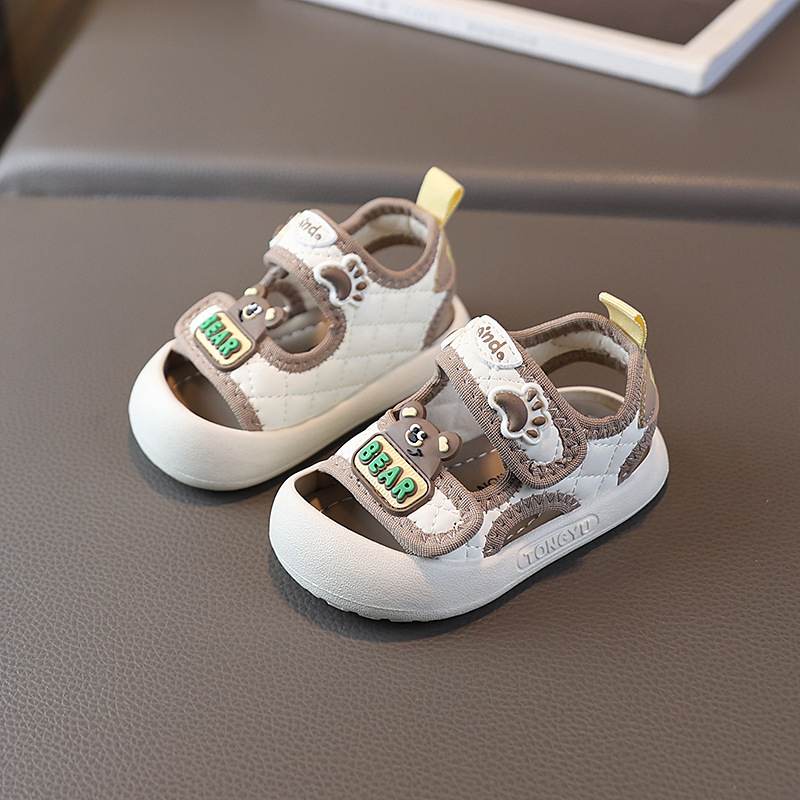 Детски летни сандали с мека подметка и велкро - карикатурен принт (материал: синтетична кожа; стил: корейска версия; сезон: лято; функция: дишащи, водоустойчиви)