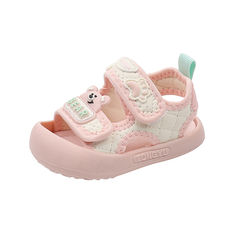 Детски летни сандали с мека подметка и велкро - карикатурен принт (материал: синтетична кожа; стил: корейска версия; сезон: лято; функция: дишащи, водоустойчиви)