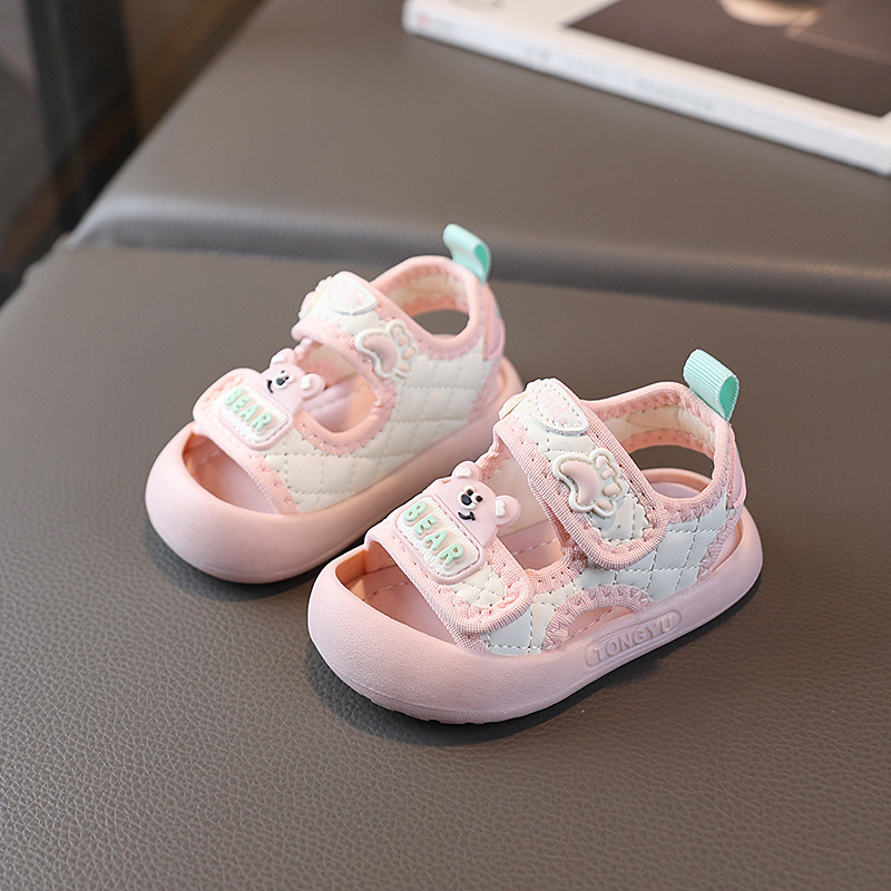 Детски летни сандали с мека подметка и велкро - карикатурен принт (материал: синтетична кожа; стил: корейска версия; сезон: лято; функция: дишащи, водоустойчиви)