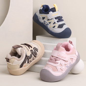 Unisex zimske pamučne cipele za bebe s Velcro zatvaračem – niski gornji dio, tople i otporne na trošenje, gornji dio od sintetičke kože, karikatura stil, uzrast 12–36 mjeseci, 24–48 mjeseci