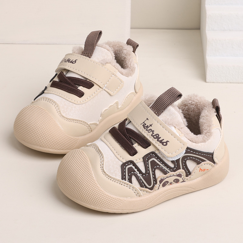 Unisex zimske pamučne cipele za bebe s Velcro zatvaračem – niski gornji dio, tople i otporne na trošenje, gornji dio od sintetičke kože, karikatura stil, uzrast 12–36 mjeseci, 24–48 mjeseci