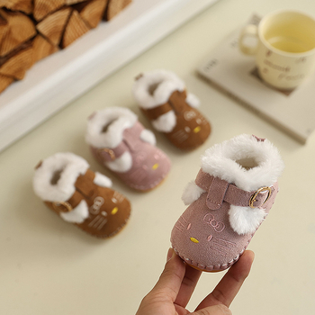 Zimske nove stilne cipele za hodanje za bebe, mekane potplate, karikatura dizajn, unisex, 0–18 mjeseci, fleece podstava, debeli