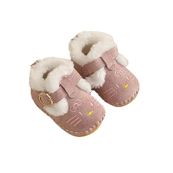 Zimske nove stilne cipele za hodanje za bebe, mekane potplate, karikatura dizajn, unisex, 0–18 mjeseci, fleece podstava, debeli