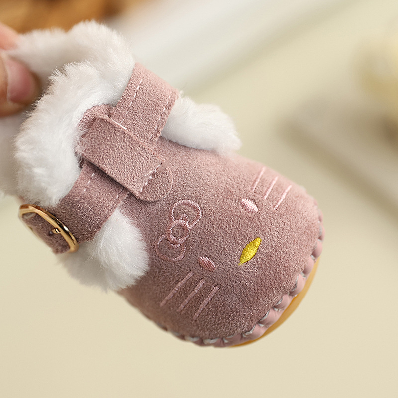 Zimske nove stilne cipele za hodanje za bebe, mekane potplate, karikatura dizajn, unisex, 0–18 mjeseci, fleece podstava, debeli