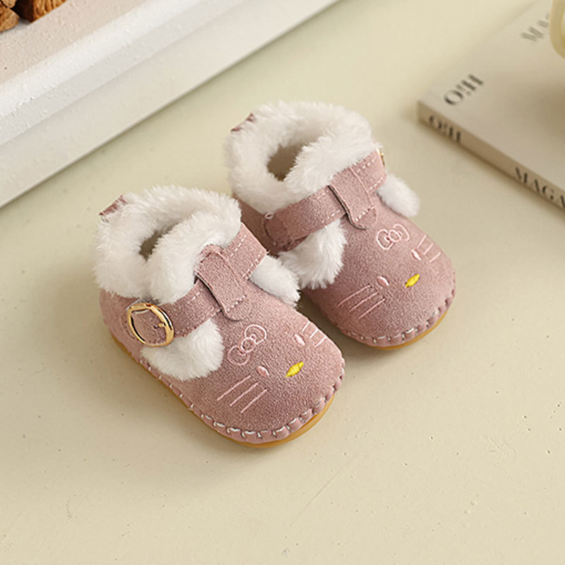 Zimske nove stilne cipele za hodanje za bebe, mekane potplate, karikatura dizajn, unisex, 0–18 mjeseci, fleece podstava, debeli