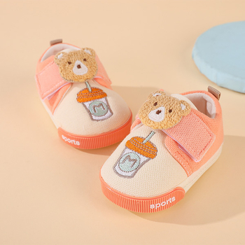Meke potplate bebe cipele za 6–12 mjeseci, protuklizne i prozračne, Velcro kopča, potplat od telećeg tetiva, gornji dio od pamuka, Bear Milk Tea serija