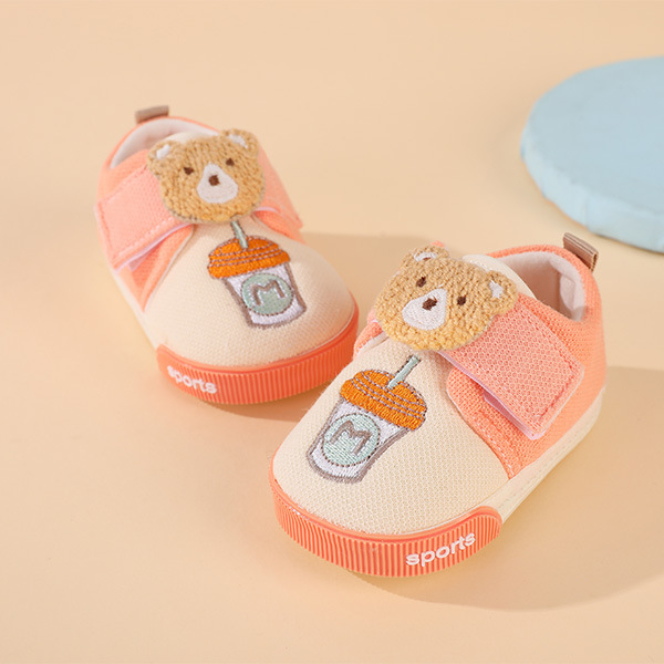 Meke potplate bebe cipele za 6–12 mjeseci, protuklizne i prozračne, Velcro kopča, potplat od telećeg tetiva, gornji dio od pamuka, Bear Milk Tea serija