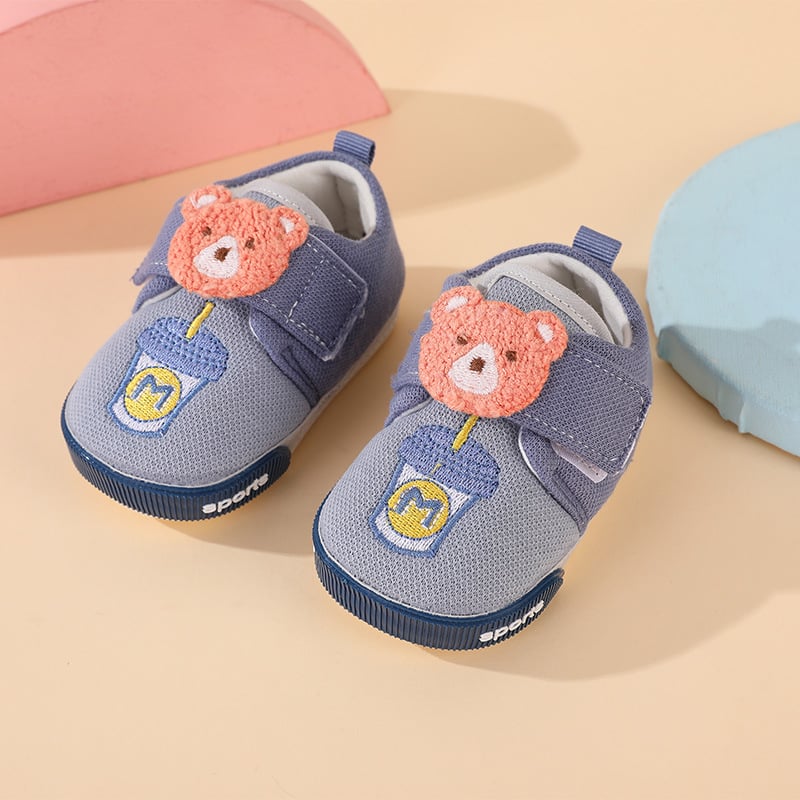 Meke potplate bebe cipele za 6–12 mjeseci, protuklizne i prozračne, Velcro kopča, potplat od telećeg tetiva, gornji dio od pamuka, Bear Milk Tea serija