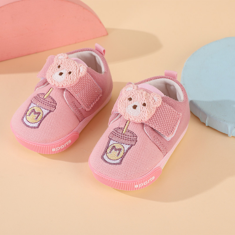 Meke potplate bebe cipele za 6–12 mjeseci, protuklizne i prozračne, Velcro kopča, potplat od telećeg tetiva, gornji dio od pamuka, Bear Milk Tea serija