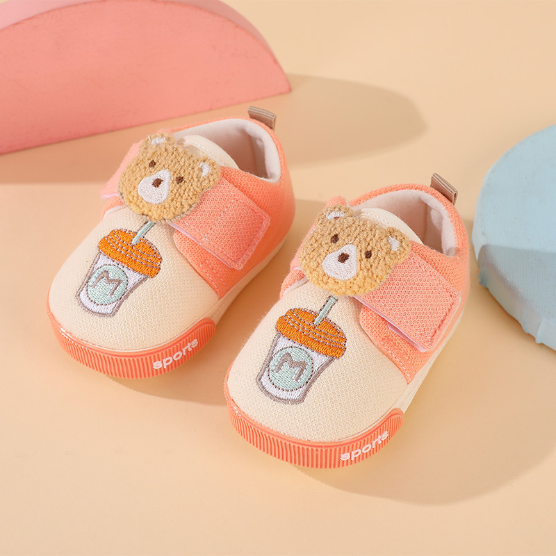 Meke potplate bebe cipele za 6–12 mjeseci, protuklizne i prozračne, Velcro kopča, potplat od telećeg tetiva, gornji dio od pamuka, Bear Milk Tea serija